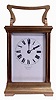 France, for Tilden, Thurber, Co., Providence, R.I., gilt brass, art nouveau influenced case with bevelled glass panels, Roman numeral white enamel dial, blued steel hands, 8 days, time and strike movement with lever platform, c1900