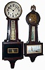 Clocks- 4 (Four) banjo clocks, mahogany, 8 days, Connecticut hanging clocks: New Haven, 8 days, time and strike, Waring, Whitney and smaller time only; and an Ingraham "Nyanza" time only. Early 20th century