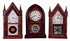 Clocks- 3 (Three) American: (1) Ansonia Brass & Copper Co., 8 days, time and strike, spring driven brass movement beehive shelf clock, c1870; (2) Ansonia Brass & Copper Co., 8 days, time and strike, spring driven brass movement Sharp Gothic or Steeple clock, c1870; (3) Ansonia Brass Co., 8 days, time and strike, spring driven brass movement Sharp Gothic or Steeple clock, c1860.