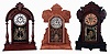 Clocks- 3 (Three) American: (1) E. N. Welch Mfg. Co., 8 days, time and strike, spring driven brass movement shelf clock, c1870; (2) Waterbury Clock Co., 8 days, time, strike, and alarm, spring driven brass movement shelf clock, c1885; (3) E. Ingraham & Co., 8 days, time and strike spring driven brass movement, pressed oak shelf clock, c1915.