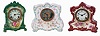 Clocks- 3 (Three): American porcelain clocks: (1) Gilbert Clock Co., Winsted, Conn., "No. 410" porcelain shelf clock with spring driven, 8 days, time and hour/half-hour rack strike movement, c1898. (2) Ansonia Clock Co., New York, NY, "Wampum" porcelain shelf clock with spring driven, 8 days, time and hour/half-hour strike movement, c1900. (3) Ansonia Clock Co., New York, NY, "La Cruz" Royal Bonn porcelain shelf clock with spring driven, 8 days, time and hour/half-hour strike movement, c1904.