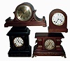 Clocks- 4 (Four) Connecticut wood case, 8 days, time and strike mantel clocks: Ingraham "Signet" and "Galatea"; Sessions round top; and unsigned fancy tambour; early 20th century