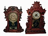 Clocks- 2 (Two) Connecticut, 8 days, time and strike shelf clocks: Gilbert "Laurel" oak with alarm, c1895; Ansonia walnut "Monarch" (with losses)