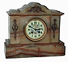 Clocks- 4 (Four): (1) large French black marble, 8 days, time and strike mantel clock with visible escapement, c1890; (2) Schatz German square brass and glass 1000 day anniversary clock, c1952; (3) Kundo German brass and glass 400 day, c1965; (4) French onyx, 8 days time and strike mantel clock, painted porcelain dial, balance platform, c1900