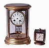 Clocks- 2 (Two): (1) French, Japy Freres, 8 days, time and strike, spring driven brass movement round sides crystal regulator. (2) Imhof, 8 days, timepiece, barometer, hygrometer, thermometer desk set.