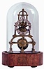 English, single fusee skeleton clock, in a rafter frame, with scalloped & silvered brass dial, with a glass dome, c1890