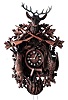 Germany, Black Forest, 56" oversize cuckoo clock, 30 hours, time and strike, with cuckoo on half hour, weight driven movement in a highly detailed Hunter motif carved case with game animals, pouch, horn and deer crest, c1920