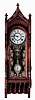 F. Kroeber & Co., New York, NY, "Regulator No. 46" wall clock, 8 days, time and strike, spring driven movement with fancy beveled glass pendulum in an ash case with a papered metal dial, silk screened lower glass, c1884
