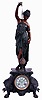 French, Conical Pendulum Clock, a patinated / painted metal case, with the lady's outstretched arm holding a string from which is suspended the pendulum, driven in a circle by the small arm above the movement. The path followed by the rotating pendulum forms the shape of a cone, hence "conical", c1900, as found with restorations.