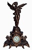 Ansonia Clock Co., New York, NY, "Gloria" cast spelter winged figural on "Undine" base, multicolor signed enamel dial, c1904