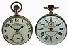 Clocks- 2 (Two): Paperweight clocks, (1) French made for John Wanamaker, New York, 8 days, stem wind and set timepiece movement, nickel case fitted with spherical glasses, Arabic numeral white enamel dial, 66mm diameter; (2) Swiss, 8 days, stem wind and pin set timepiece movement, nickel case fitted with spherical glasses, Roman numeral white enamel dial marked "Qualite Superieure Echappement Roskopf", 67 mm diameter, both c1900