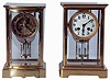 Clocks- 2 (Two): French, Japy Freres, 8 days, time and strike, spring driven brass movement crystal regulator mantel clock. (2) French, Marti & Cie, 8 days, time and strike, spring driven brass movement crystal regulator mantel clock.
