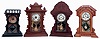 Clocks- 4 (Four): (1) Ansonia Clock Co., New York, NY, 8 days, time and strike, spring driven brass movement shelf clock. (2) New Haven Clock Co., New Haven, Conn., "Osage", 8 days, time and strike, spring driven brass movement shelf clock. (3) E. N. Welch Mfg. Co., Forestville, Conn., "Beacon", 8 days, time, strike and alarm spring driven brass movement shelf clock. (4) F. Kroeber, New York, NY, "Portsmouth", 8 days, time, strike and alarm spring driven brass movement shelf clock, all late 19th century, early 20th century.