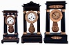 Clocks- 3 (Three): All French portico clocks, the first with ebonized wooden case and gilt mounts, Roman numeral engine turned dial, blued steel Breguet style hands, fancy gilt pendulum, 8 days, time and strike pendule a Paris movement, c1840, the next also with ebonized wooden case, with brass inlay, Roman numeral white enamel dial, blued steel Breguet style hands, fancy gilt pendulum, 8 days, time and strike pendule a Paris movement, c1860 and the last with gilt bronze case and gilt mounts, Roman numeral white enamel dial, blued steel Breguet style hands, fancy gilt pendulum, 8 days, time and strike pendule a Paris movement, c1850