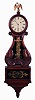 Victor Wadlund, reproduction lyre clock. Mahogany case with leaf and scroll carved throat panel, eagle finial, tablets with gilt ornament on a black painted ground, Roman numeral white painted sheet metal dial, 8 days, weight driven timepiece movement, dated 1952.