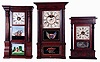 Clocks- 3 (Three) American: (1) Seth Thomas, 8 days, time and strike, with detached alarm, weight driven brass movement Column & Cornice shelf clock, c1875. (2) William S. Johnson? (or other New York City retailer), 30 hours, time and strike, weight driven brass movement 4-column shelf clock, c1845. (3) Birge, Mallory & Co., 8 days, time and strike, weight driven strap brass movement, Column & Cornice shelf clock, c1845.