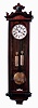 Clocks- 2 (Two) Vienna regulator, 8 days, weight driven wall clocks: one, time and strike, in stained wood case and with Connecticut-style movement; other is Berlin, Germany, one-weight with alabaster dial and seconds indicator; c1890