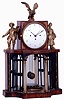 Austria, shelf or mantel clock, fruitwood case, base with arcaded portico with mirrored back, and alabaster columns supporting the square clock case, flanked by male and female figures and with eagle finial, Arabic numeral white enamel dial, 2 day grand sonnerie striking brass movement with date display, c1820
