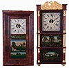 Clocks- 2 (Two) American: (1) Chauncey Jerome, 8 days, time and strike, weight driven brass movement OOG shelf clock, c1850; (2) Birge, Peck & Co., 8 days, time and strike, weight driven brass movement triple decker shelf clock, c1849.