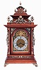 Lenzkirch, Germany, bracket clock, walnut case mounted with extremely ornate brass castings, including salamanders, half caryatids, lion mask handles, and more, composite dial with applied, art nouveau inspired gilt ornament, Roman numeral, silvered chapter ring, blued steel hands, 8 days, three train repeating movement, striking ting tang quarters on gongs, serial #950914, c1895