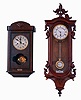Clocks- 2 (Two) Lenzkirch Spring Driven Wall Clocks from different eras. The first is 8 days, time only with a very nice leaf accent, style #309, "R-A", serial #218007, c1871, with porcelain dial, The second an 8 days, striking Edwardian box style wall clock, c1910, in a dark oak case with beaded door trim and silvered dial.