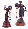 Clocks- 2 (Two) modern reproduction bronze swinging arm, 8 days, figural timepieces, on turned wood bases, c2000