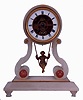 Farcot a Paris, girl on a swing mantel clock, alabaster case on a flattened cavetto molded base with turned feet, two scroll shaped supports bearing the cylindrical clock case, Roman numeral white enamel dial, blued steel hands, 8 days, timepiece movement, the pendulum with gilt female figure, swinging back to front as the clock runs, c1880