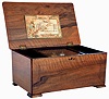 Paillard Swiss walnut music box, single cylinder plays 8 tunes listed on inside of lid, c1900