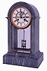 France, mantel clock, the blue-gray marble case with domed top, case front and back with beveled glasses, Roman numeral white enamel dial with sunk center and visible Brocot escapement, blued steel Breguet style hands, two vial mercury pendulum, 8 days, time and strike, pendule a Paris movement, signed Marti, c1880