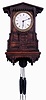 German, Black Forest, CHALET TRUMPETER, with 6 inch porcelain dial , brass dial and moon hands, wooden plate movement, 2-weight, 3-note, c1870