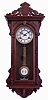 Clocks- 4 (Four), 8 days, time and strike, wood case wall clocks: Howard Miller with German works; Ansonia reproduction with Asian works; Asian with Westminster chimes; Korea, Vienna regulator style wall clock, hardwood case with turned and carved ornament, Roman numeral painted metal dial, 8 days, time and strike movement, 20th century