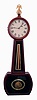 Attleboro type banjo wall clock, 8 days, time only, weight driven movement in a mahogany and mahogany veneer case with a painted metal dial and reverse painted throat and lower tablets, c1860