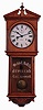 Seth Thomas Clock Co., Thomaston, Conn., "Umbria", 15 day, double wind spring driven brass movement wall timepiece in oak case with gilt lettered advertising tablet of "Webb C. Ball Co., / Jewelers / Cleveland, O", c1894