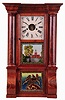 Forestville Manufacturing Co., J. C. Brown, Bristol, Conn., Column and Cornice shelf clock in a mahogany veneered case with a weight driven 8 day time and strike movement. c1850.