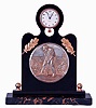 Angelus Watch Co., Switzerland, for Tiffany & Co., New York, golf themed desk clock, portoro marble base supporting an ebonized wood stand, mounted with a silver gilt repoussE plaque depicting a golfer putting, with two applied gilt branches with oak leaves above, and with clock mounted at the top, the 8 days, 15 jewel, minute repeating nickel plate movement with centrifugal governor, lever escapement, and cut bimetallic balance, Arabic numeral white enamel dial, signed "Tiffany & Co., 8 Days Repeater", with blued steel luminous hands, case back dated May 14, 1932