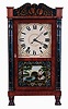 Hopkins and Alfred, Harwinton, Conn., stenciled half column and splat shelf clock with carved paw feet in a mahogany case with weight driven, 30 hour, time and strike wooden movement, c1832.