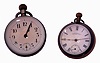Clocks- 2 (Two): Paperweight clocks, one with nickel plated case fitted with spherical glass, Arabic numeral white enamel dial, blued steel spade and poker hands, 30 hour lever movement marked "France", c1900, the other in brass case fitted with spherical glasses, now with Roman numeral enamel dial signed "A. W. W. Co. Waltham, Mass.", Swiss, 30 hour lever movement