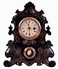 American Clock Co., 3 Cortlandt St., New York, iron front shelf clock with gilt decor, with a spring driven, 30 hours, timepiece movement, c1855.