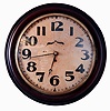 Wood, Montreal, "16" A Frame Fusee Gallery Clock", round 16 inch gallery clock that was retailed by Wood of Montreal in the 1860 era, and was probably made in England. The clock is signed on the fusee movement Wood and Montreal. This movement is a typical English 'A' frame movement with the original fusee type pendulum. It is a name that we have seen before on clocks of this period in Canada. The mahogany and mahogany veneer case was probably made in Canada. The front opens with hinges on the side and locks with a latch as opposed to using bars and wood taper pins.