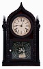 Forestville Mfg. Co., (J.C. Brown), Bristol, Conn., 8 days, time and strike, spring driven brass movement 4-column sharp gothic or onion top ripple molding shelf clock, c1850