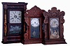 Clocks- 3 (Three): (1) New Haven Clock Co., New Haven, Conn., 30 hours, time and strike, weight driven brass movement column clock, c1855. (2) Sessions Clock Co., Forestville, Conn., "Bristol, No. 41", 8 days, time, strike and alarm spring driven brass movement pressed oak case shelf clock, c1912, (3) E. N. Welch Mfg. Co., Forestville, Conn., "No. 20, Assortment D", 8 days, time and strike, spring drivenbrass movement pressed oak shelf clock, c1900.