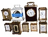 Clocks- 11 (Eleven) modern carriage clocks: including 4 French 8 days, Bayard, Relide and Solo; 7 with quartz movements in brass and glass cases; later 20th century