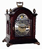 Warmink, Wuba, Netherlands, walnut reproduction, 8 days, platform escapement, quarter chiming bracket clock with moon phase dial, late 20th century