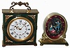 Clocks- 2 (Two) Imhof Swiss, 8 days, brass and glass desk clocks; larger with green onyx also is striking; mid 20th century