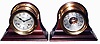 Chelsea Clock Co., Boston, Mass., 4" dials "Boston" ship's strike, 8 days, clock and matching barometer, brass cases with screw bezels, in mahogany cradles; c1990