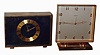 Clocks- 2 (Two) Angelus Swiss, 8 days, brass and glass alarm clocks; dark blue dial rectangular; tilted silvered dial, 15 jewel; c1975