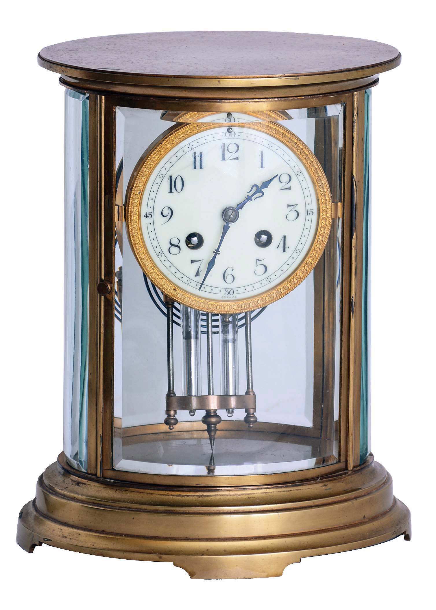 French, Marti &amp; Cie, 8 day, time and strike spring brass movement oval case crystal regulator. — Antique Clocks Price Guide