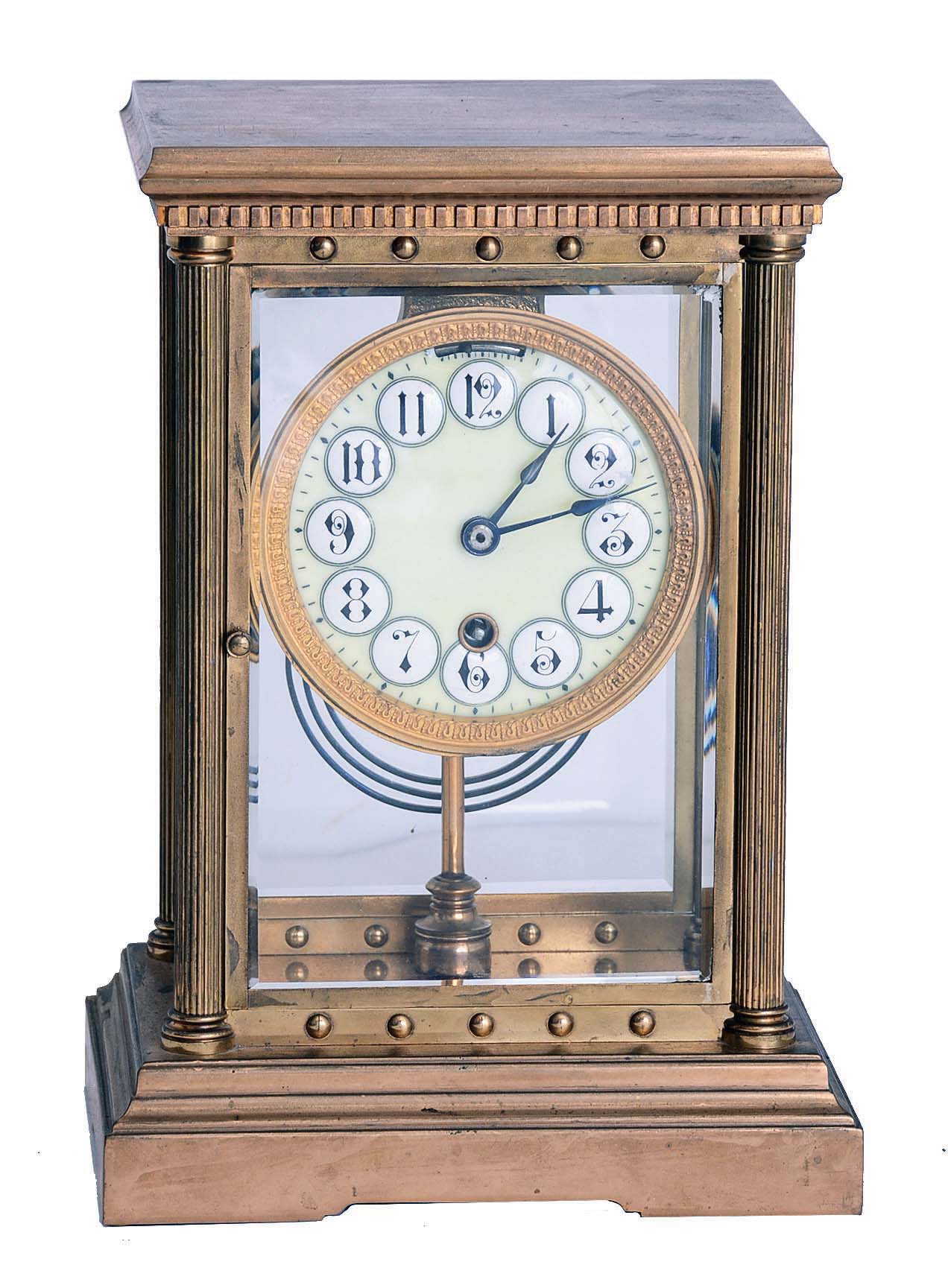 Boston Clock Co., Boston, Mass., "Delphus", 8 day, with single arbor winding time &amp; strike brass lever movement crystal regulator, c1900. — Antique Clocks Price Guide