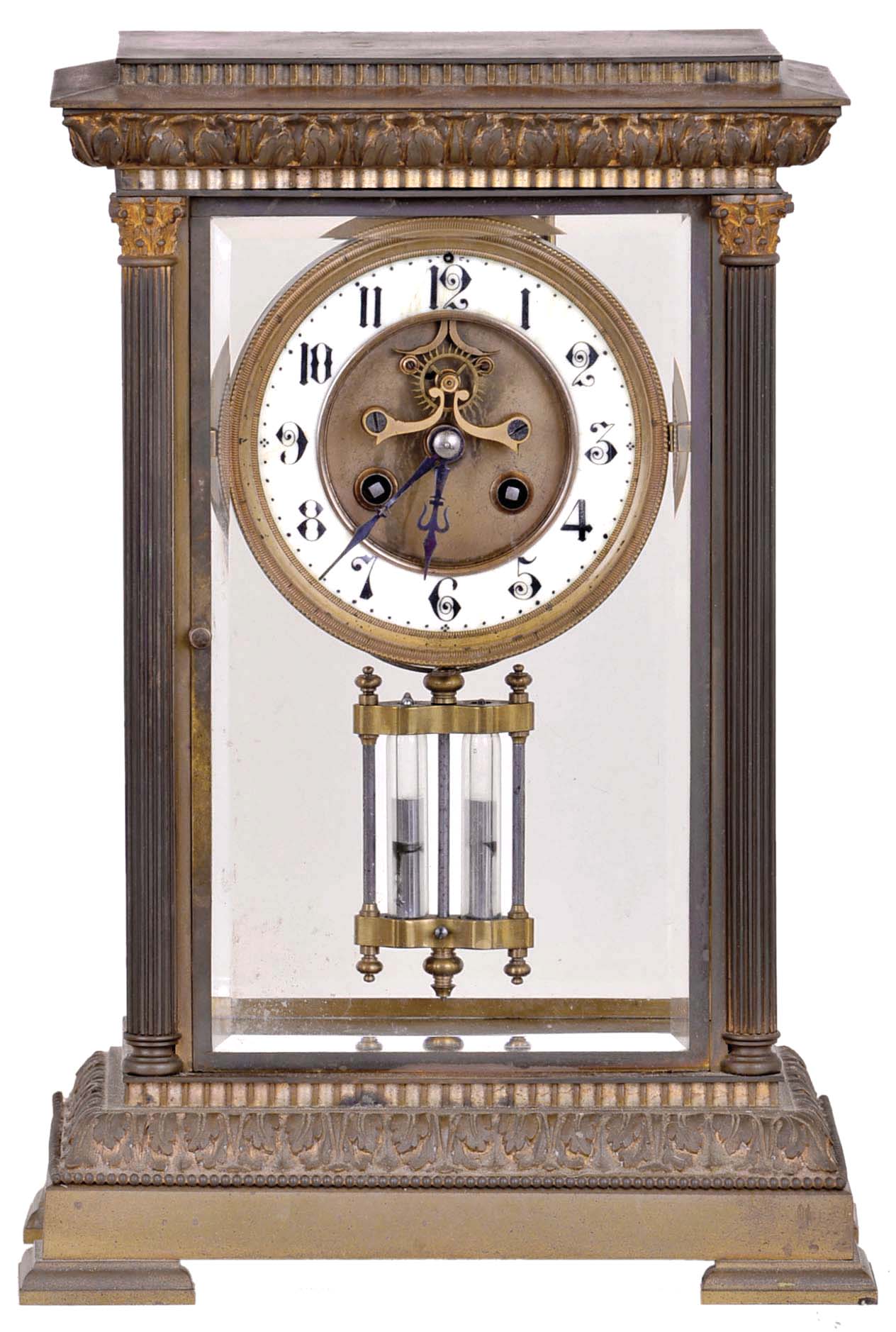 French, Marti &amp; Cie,8 days, time and strike spring brass movement crystal regulator mantel clock. — Antique Clocks Price Guide