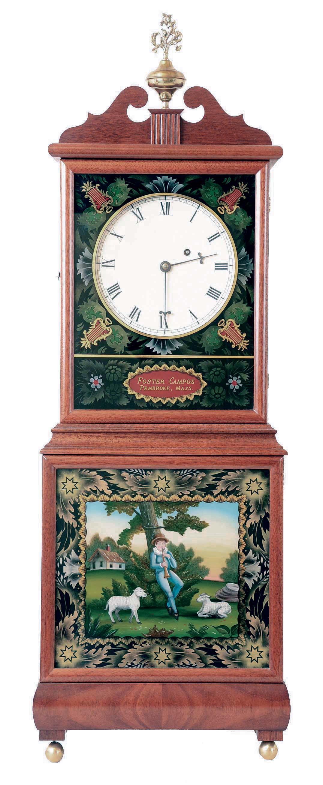 Foster Campos, Pembroke, Mass., 8 days, weight brass movement Mass. shelf clock. — Antique Clocks Price Guide